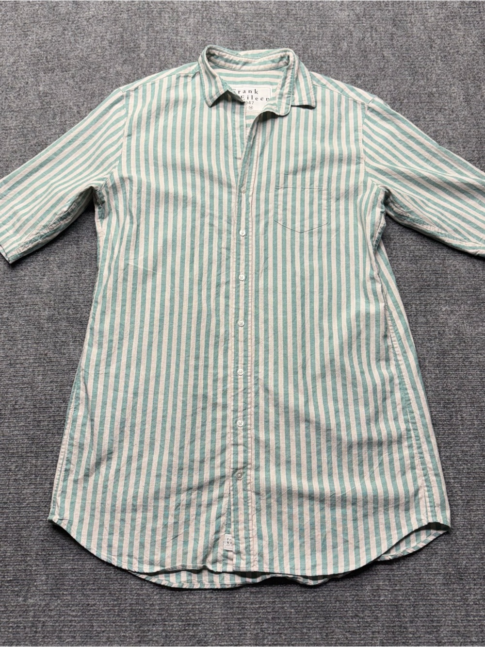Frank & Eileen MARY Shirt Dress Womens M Green White Striped Italian Linen